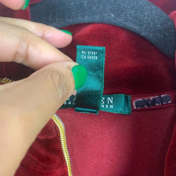 Lauren Ralph Lauren Women’s Medium Velvet Crest Zip Jacket Rich Red Glam Street - Picture 11 of 13